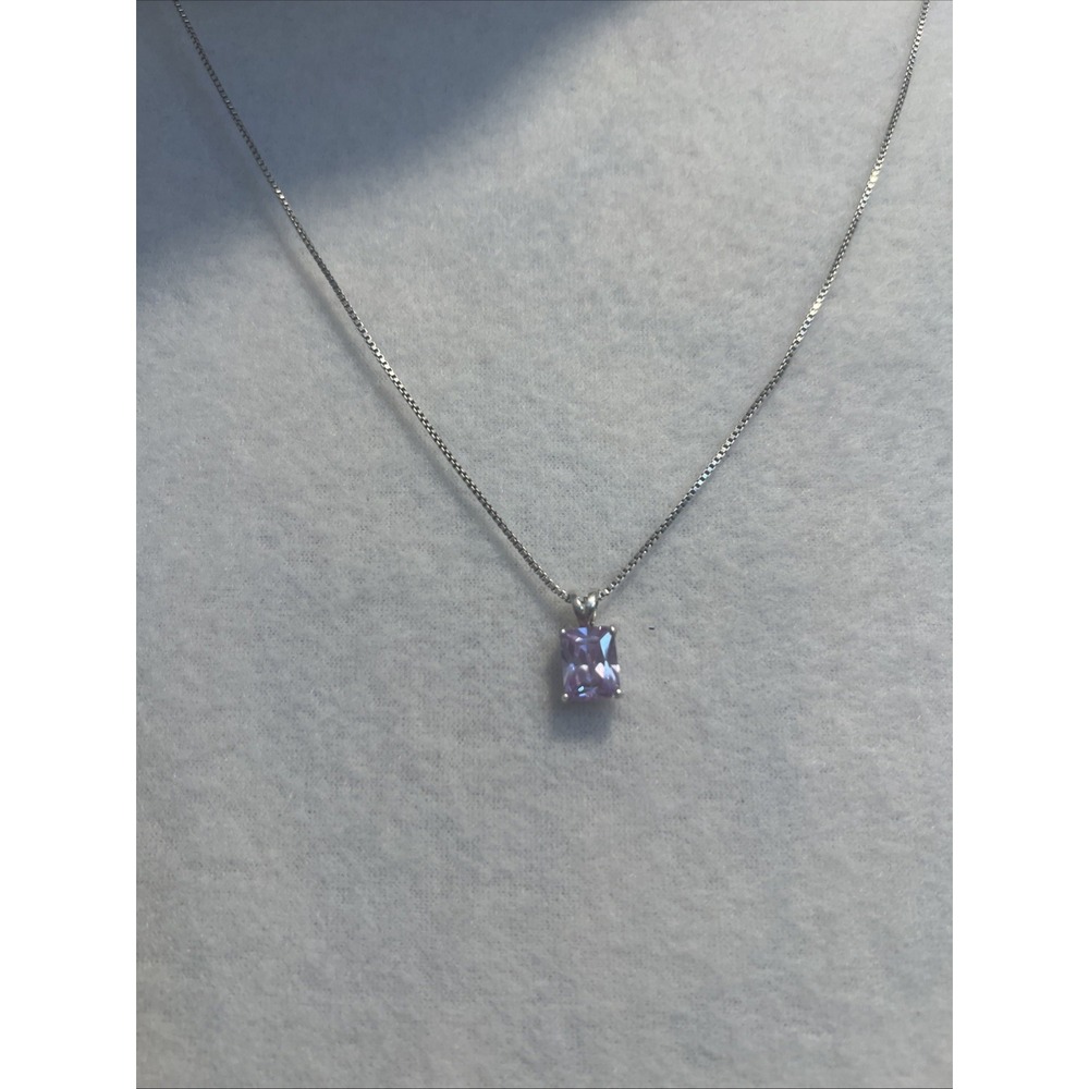 Emerald cut amethyst pendant with necklace 925 made‎ in Italy
